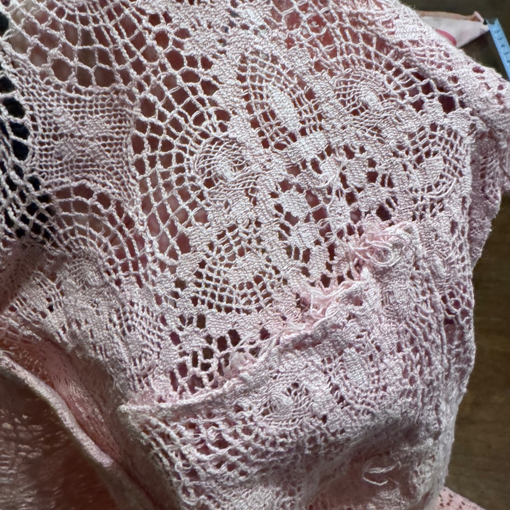Open Knit Lace Button Down Shirt Cotton Boho Raw Hem USA Ballet Cottage Core Med - Picture 7 of 9